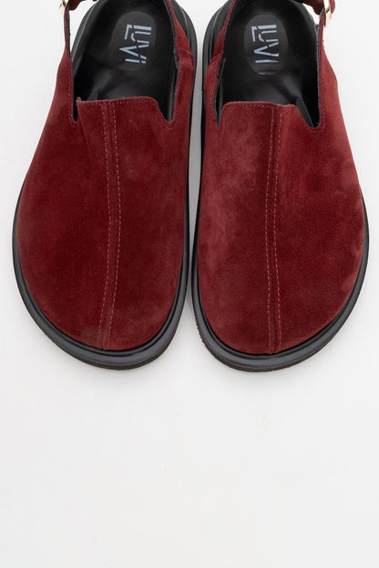 Laby - Burgundy Suede Leather Clogs (Women)