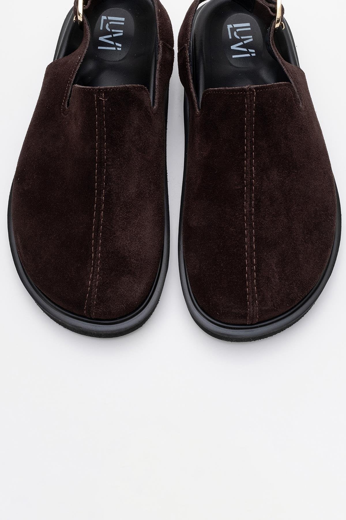 Laby - Brown Suede Leather Clogs (Women)