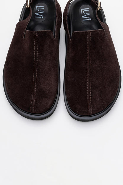 Laby - Brown Suede Leather Clogs (Women)