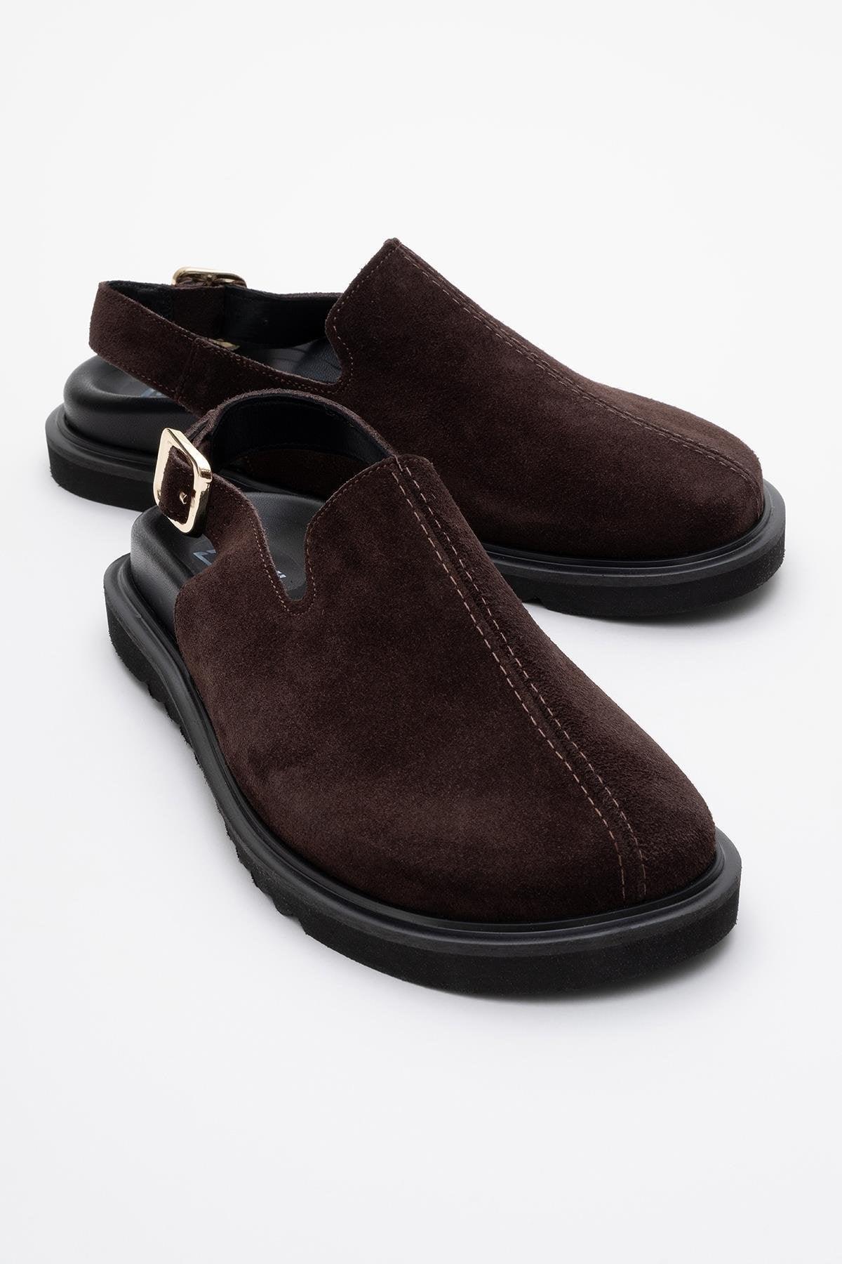 Laby - Brown Suede Leather Clogs (Women)