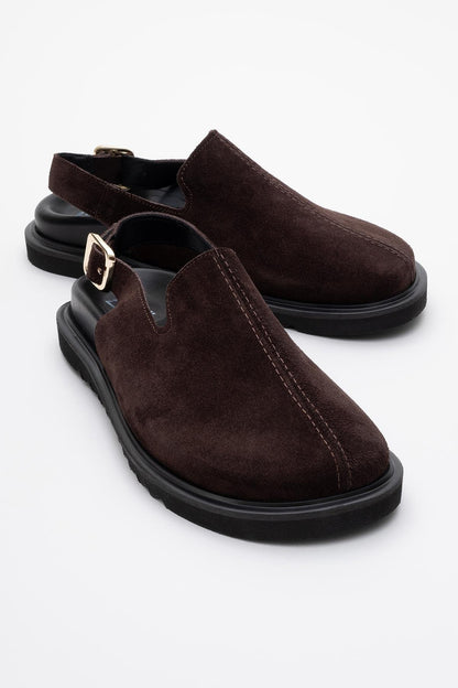 Laby - Brown Suede Leather Clogs (Women)