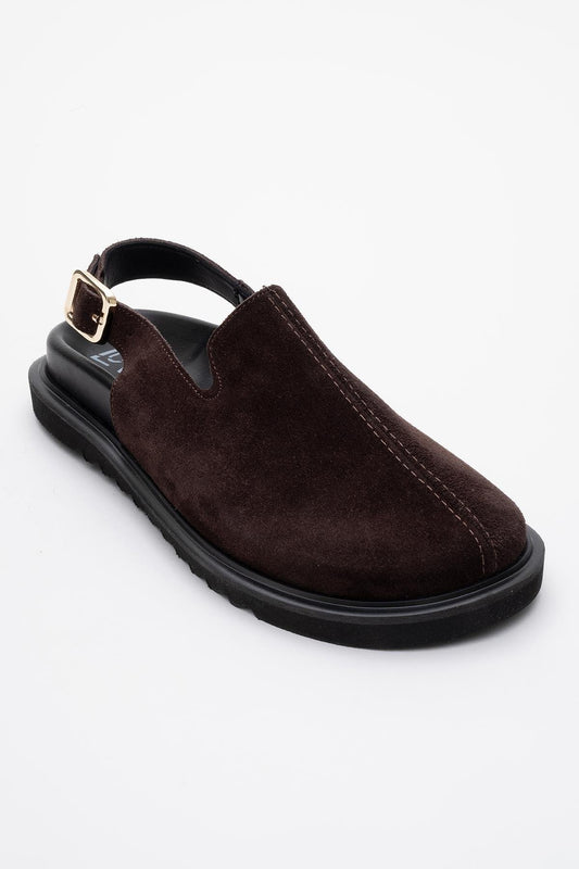 Laby - Brown Suede Leather Clogs (Women)