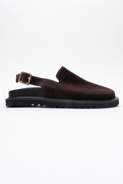 Laby - Brown Suede Leather Clogs (Women)