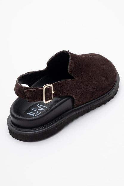Laby - Brown Suede Leather Clogs (Women)