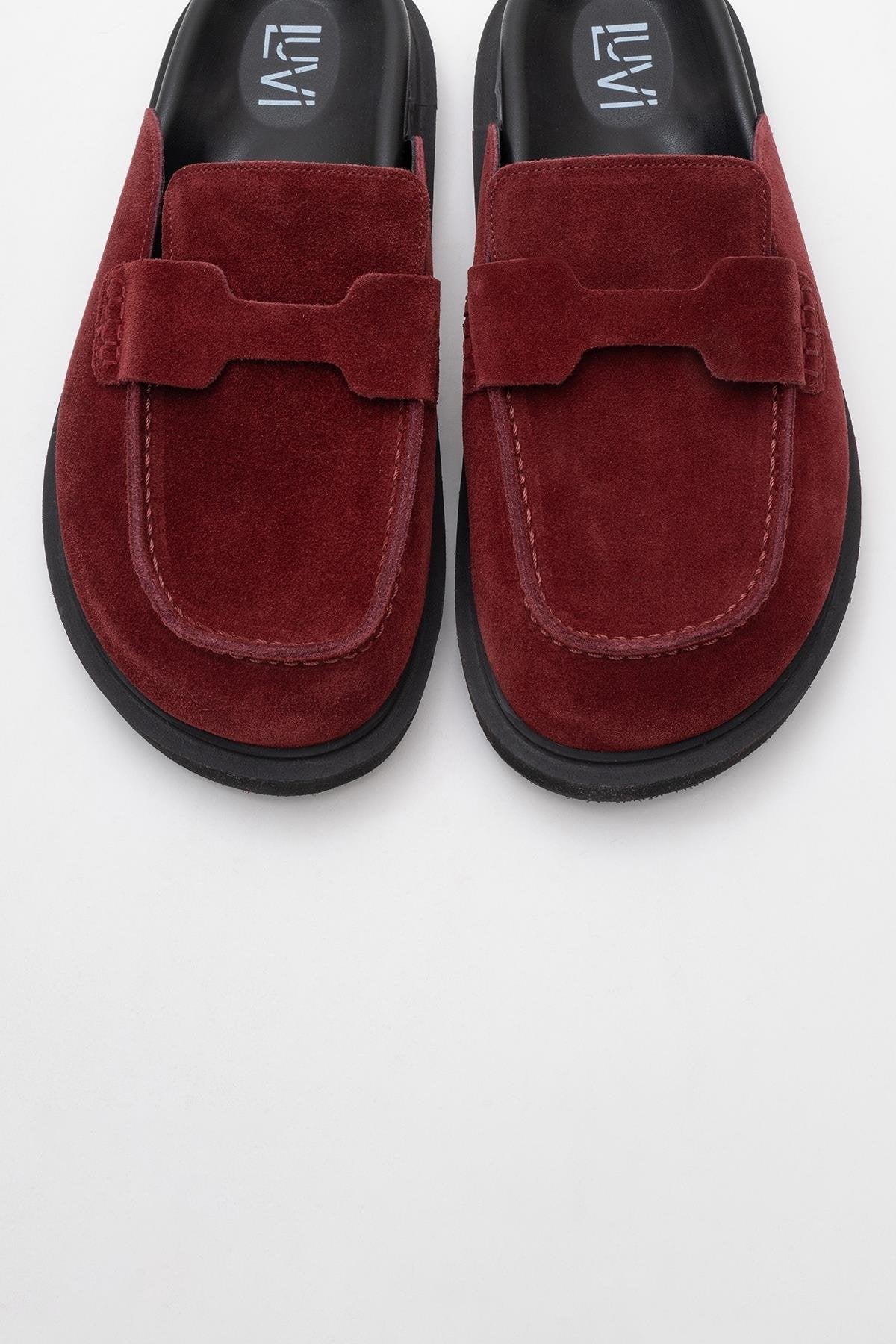 Laven - Suede Burgundy Leather Clogs (Women)