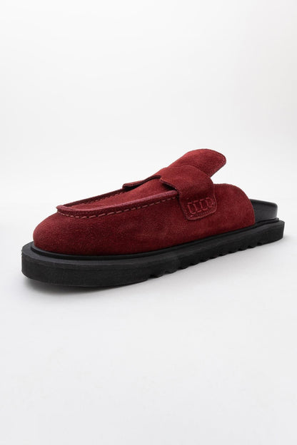 Laven - Suede Burgundy Leather Clogs (Women)