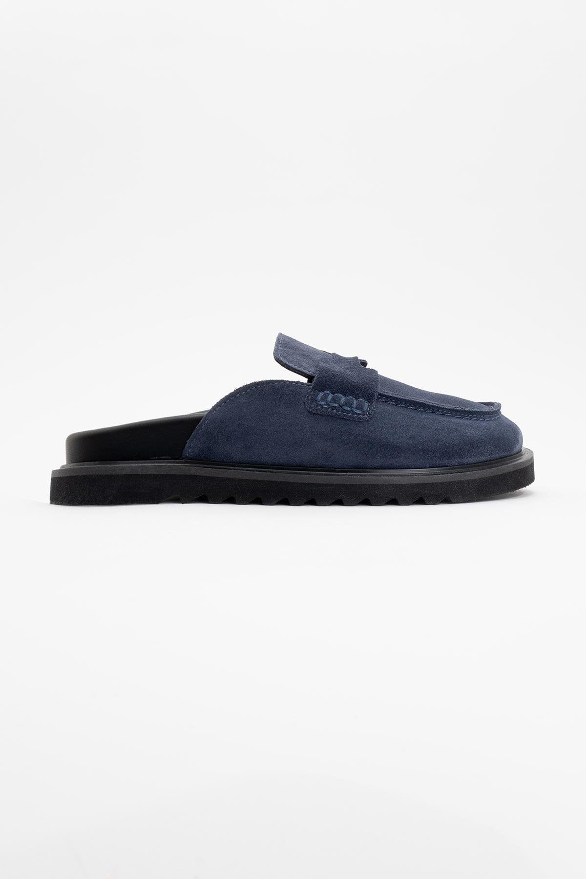 Laven - Navy Suede Leather Clogs (Women)