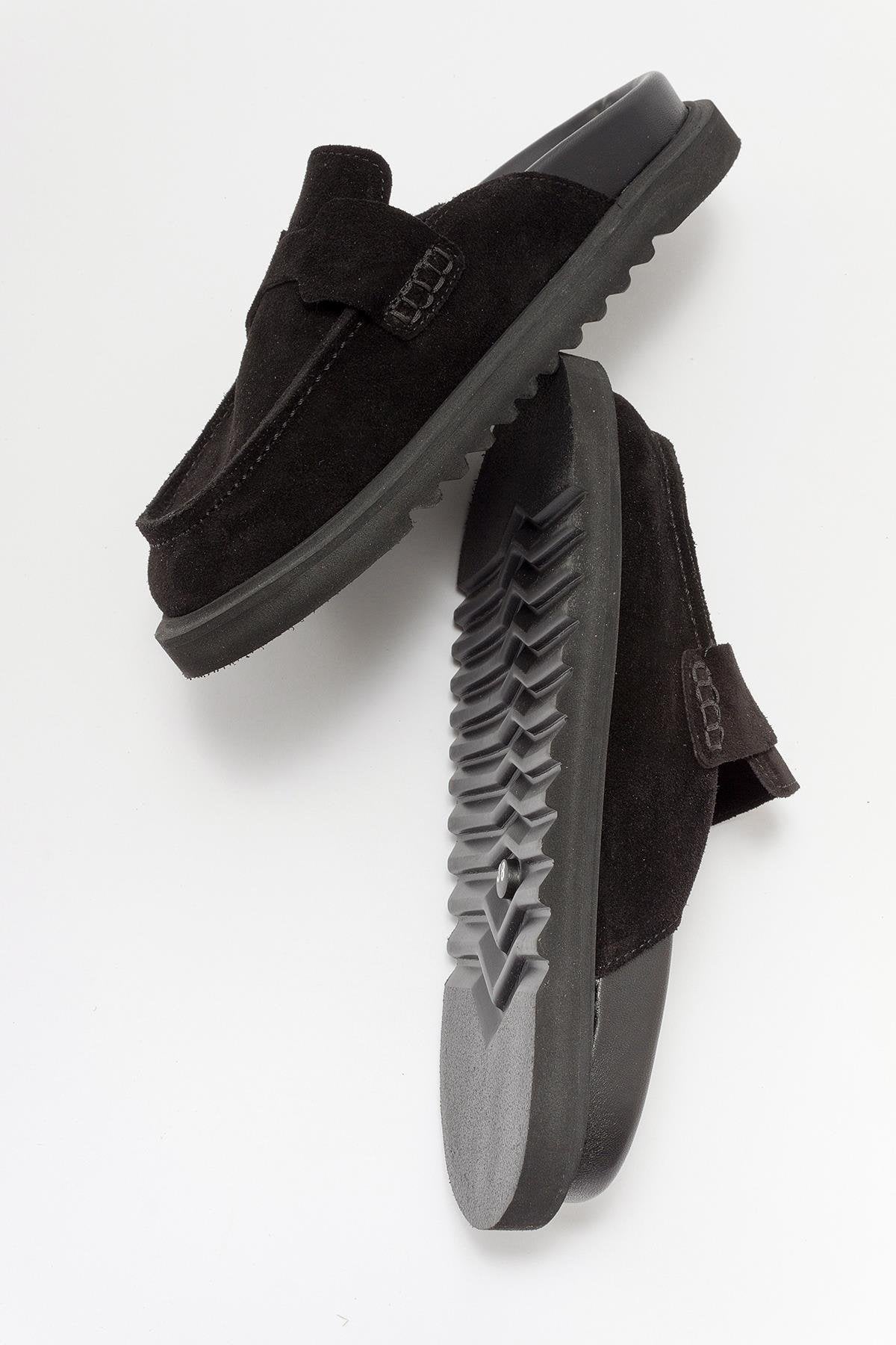 Laven - Black Suede Leather Clogs (Women)