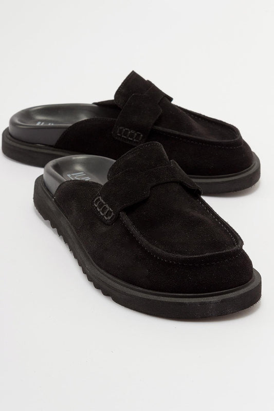 Laven - Black Suede Leather Clogs (Women)