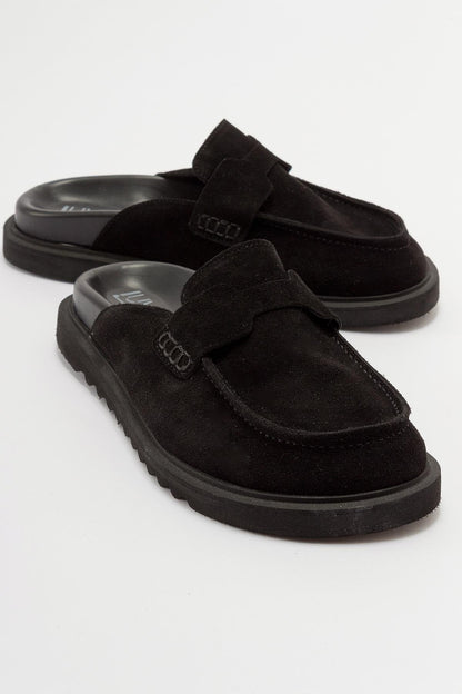 Laven - Black Suede Leather Clogs (Women)