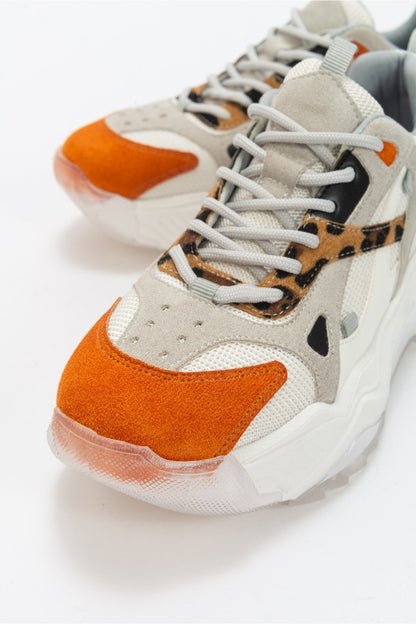 Loretta - White Orange Platform Sneakers