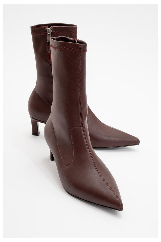 Lewin Burgundy Pointed Toe Stiletto Boot (Women)