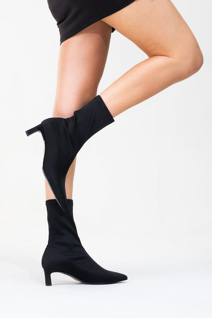 Lewin Black Stretch Pointed Toe Stiletto Boot (Women)