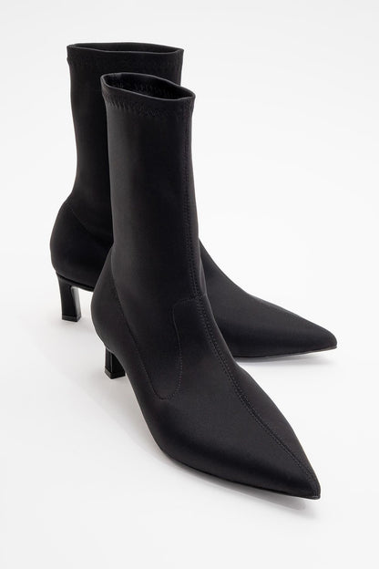 Lewin Black Stretch Pointed Toe Stiletto Boot (Women)