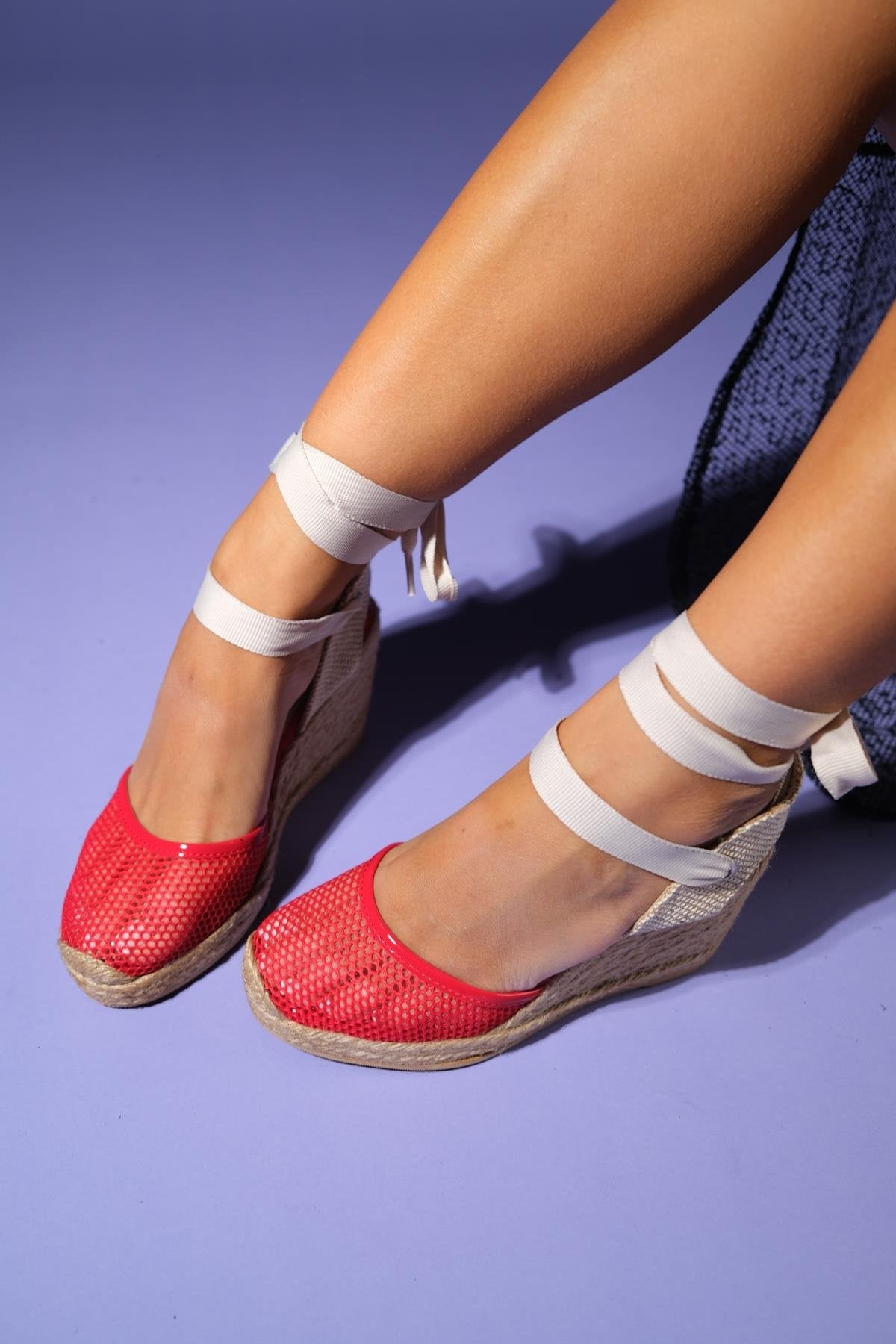 Lions - Red Mesh Leather Wedge Espadrilles Sandal (Women)