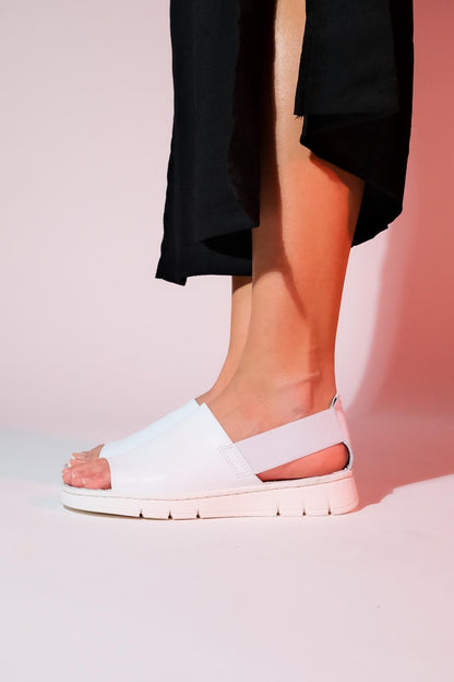 Londoi - White Elastic Strap Leather Sandal (Women)
