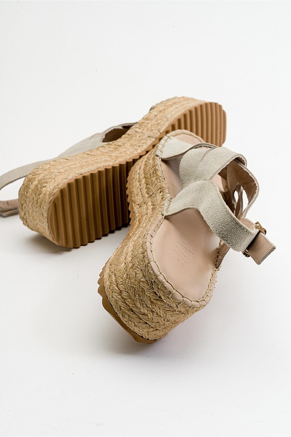 Lontano - Beige Suede Leather Platform Sandal (Women)