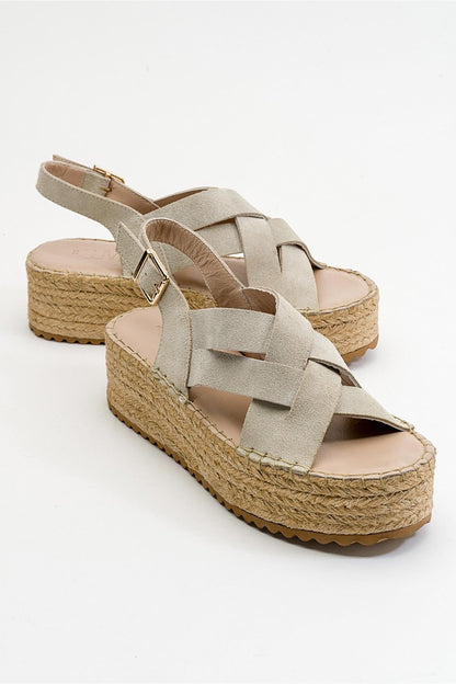 Lontano - Beige Suede Leather Platform Sandal (Women)