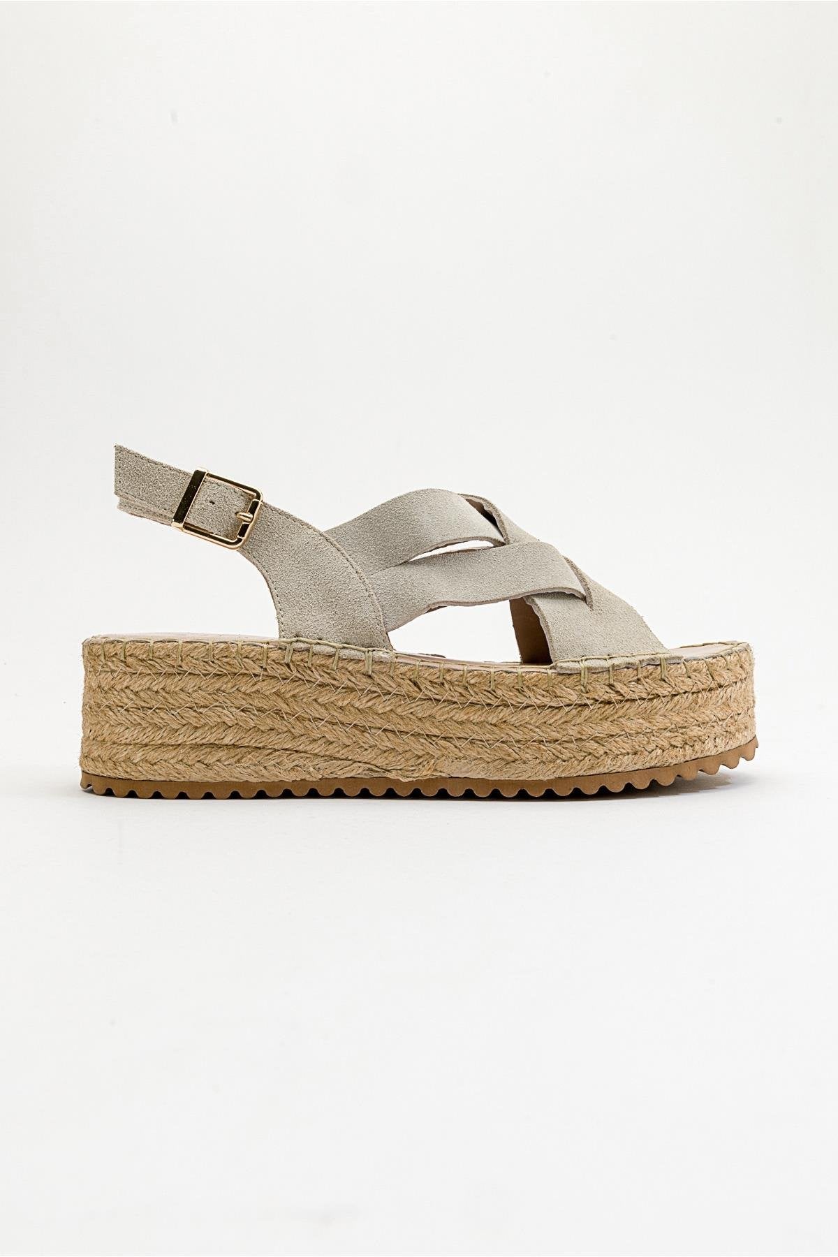 Lontano - Beige Suede Leather Platform Sandal (Women)