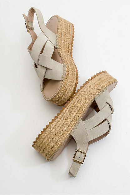 Lontano - Beige Suede Leather Platform Sandal (Women)