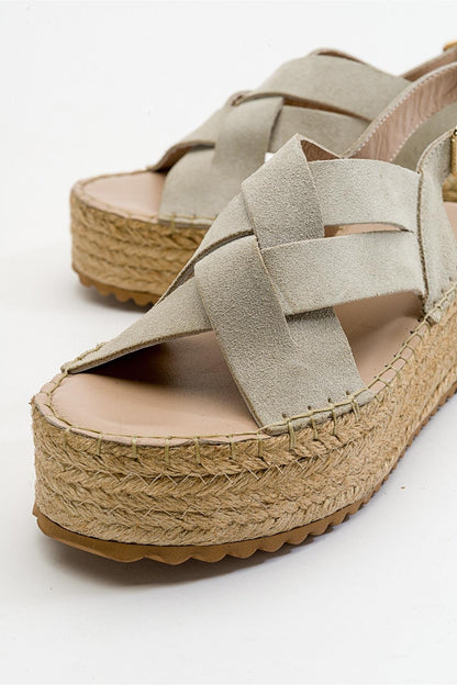 Lontano - Beige Suede Leather Platform Sandal (Women)