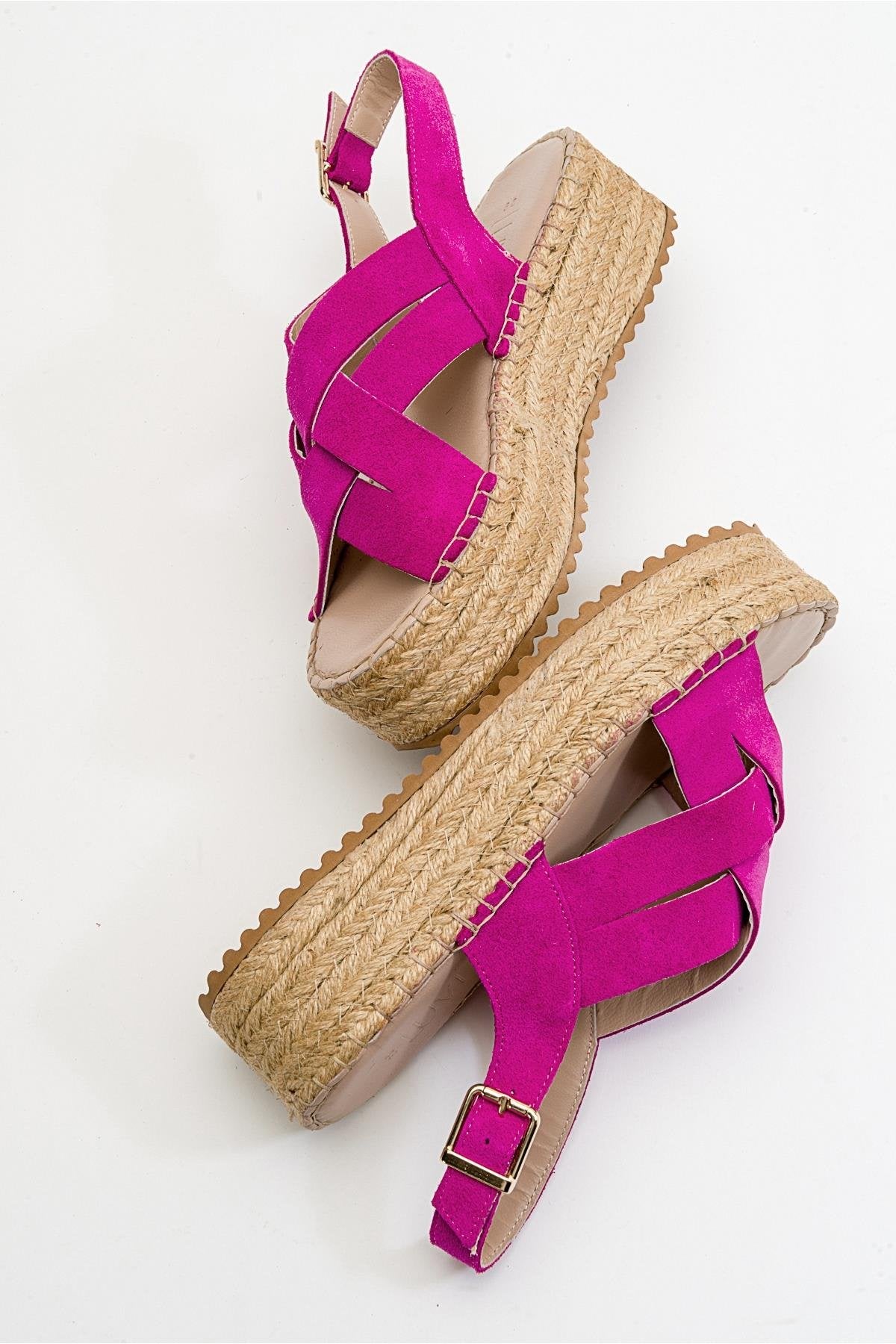 Lontano - Fuchsia Suede Leather Platform Sandal (Women)