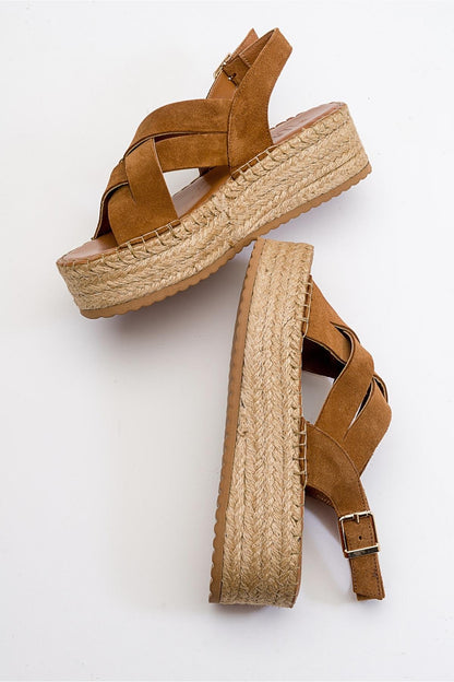Lontano - Cognac Brown Suede Leather Platform Sandal (Women)