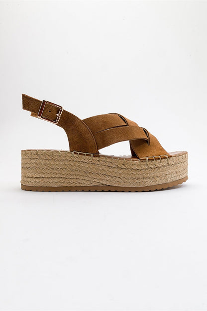 Lontano - Cognac Brown Suede Leather Platform Sandal (Women)
