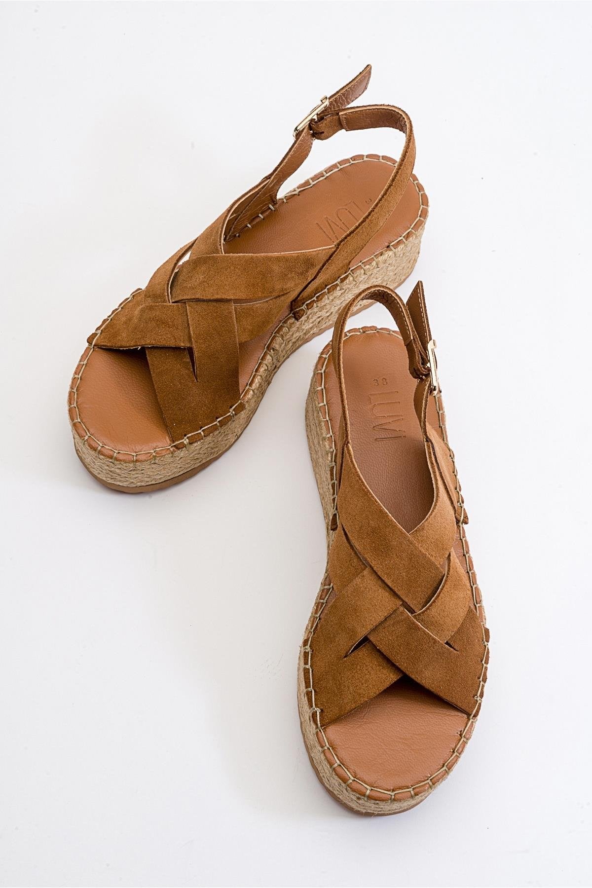 Lontano - Cognac Brown Suede Leather Platform Sandal (Women)