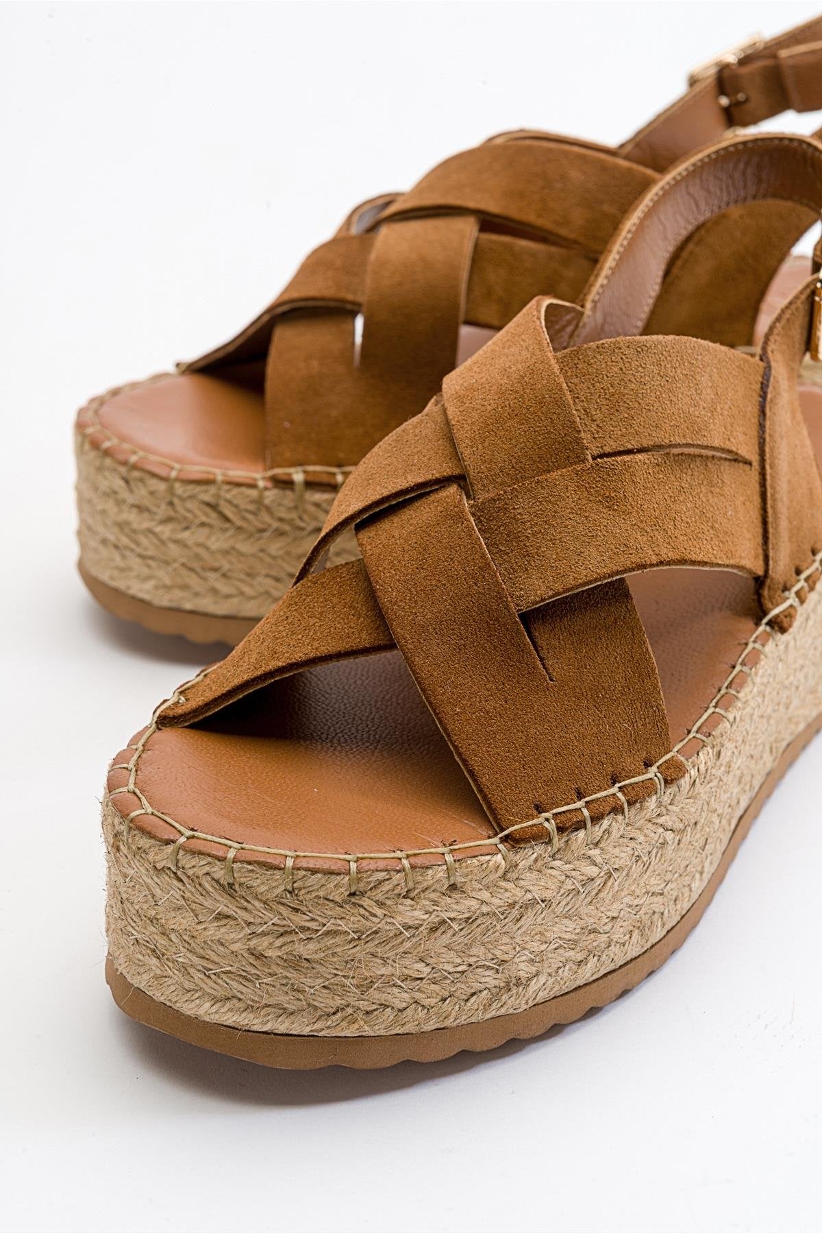 Lontano - Cognac Brown Suede Leather Platform Sandal (Women)
