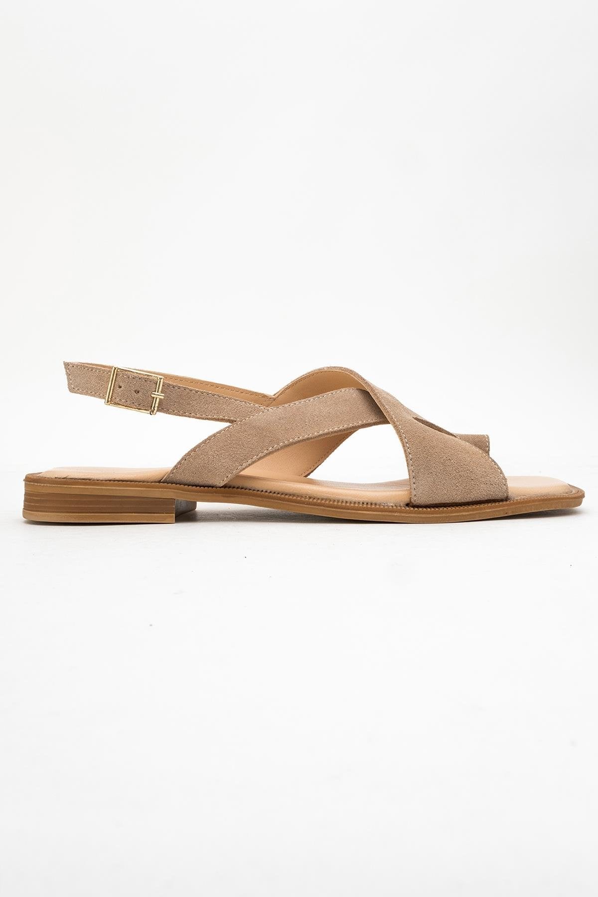 Louna - Beige Suede Leather Thong Sandals (Women)
