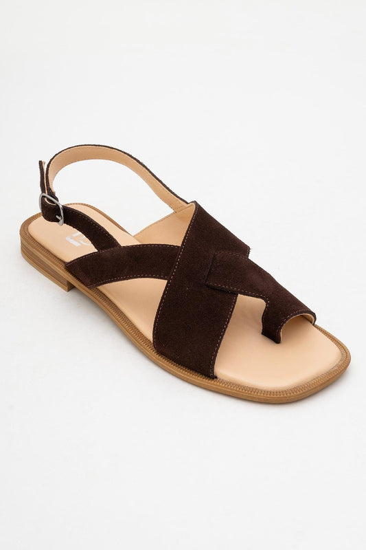 Louna - Brown Suede Leather Thong Sandals (Women)