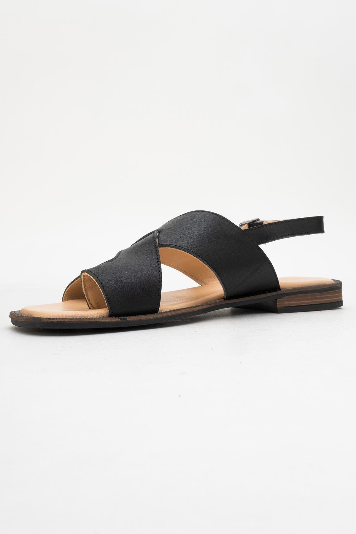 Louna - Black Leather Thong Sandals (Women)