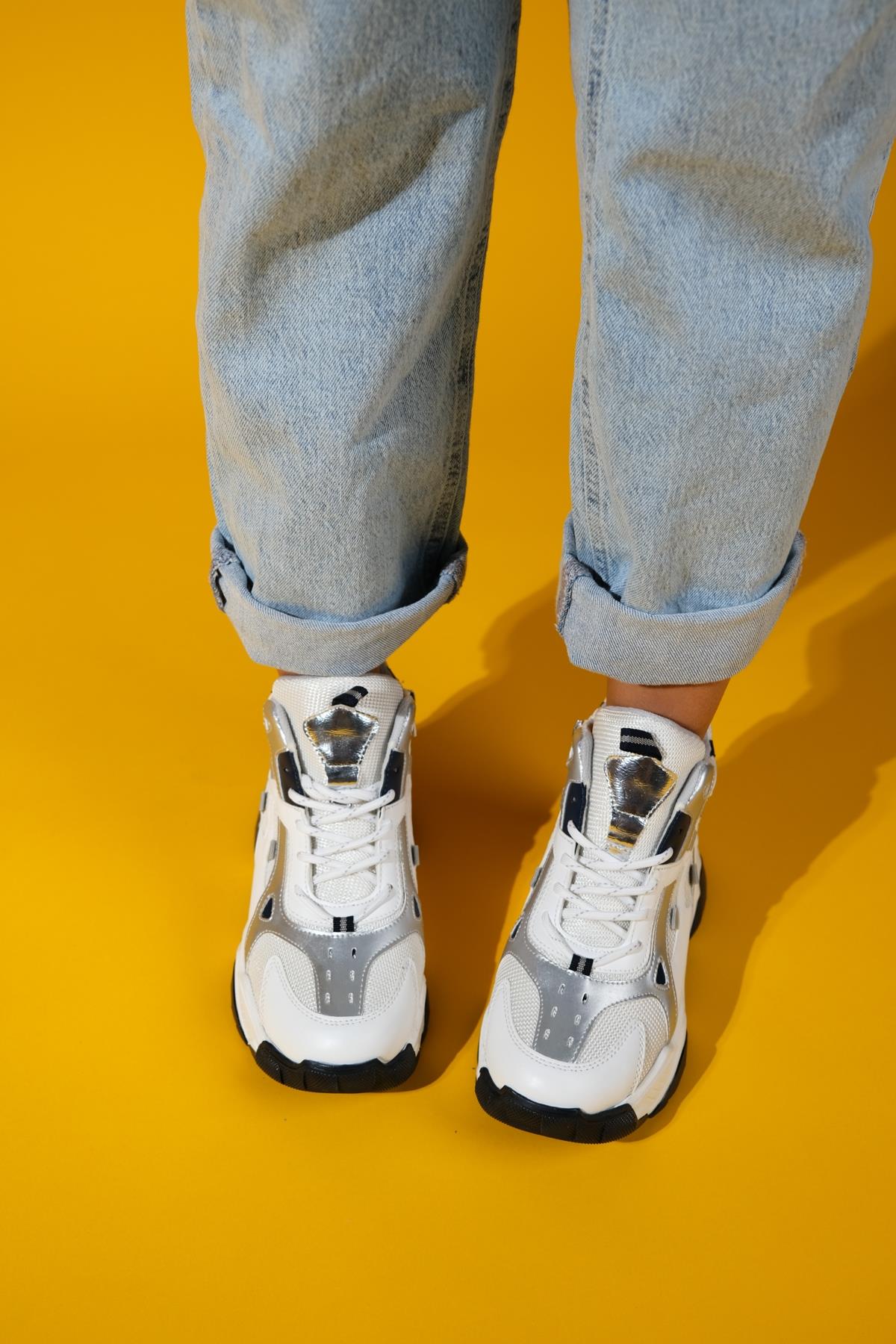 Lowel White-Navy Sneaker Boot (Women)