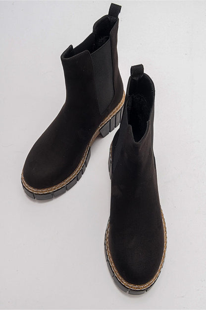 Luz Black Suede Block Heel Boot (Women)