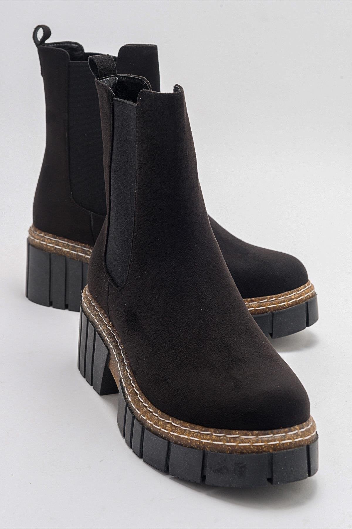 Luz Black Suede Block Heel Boot (Women)