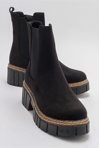 Luz Black Suede Block Heel Boot (Women)