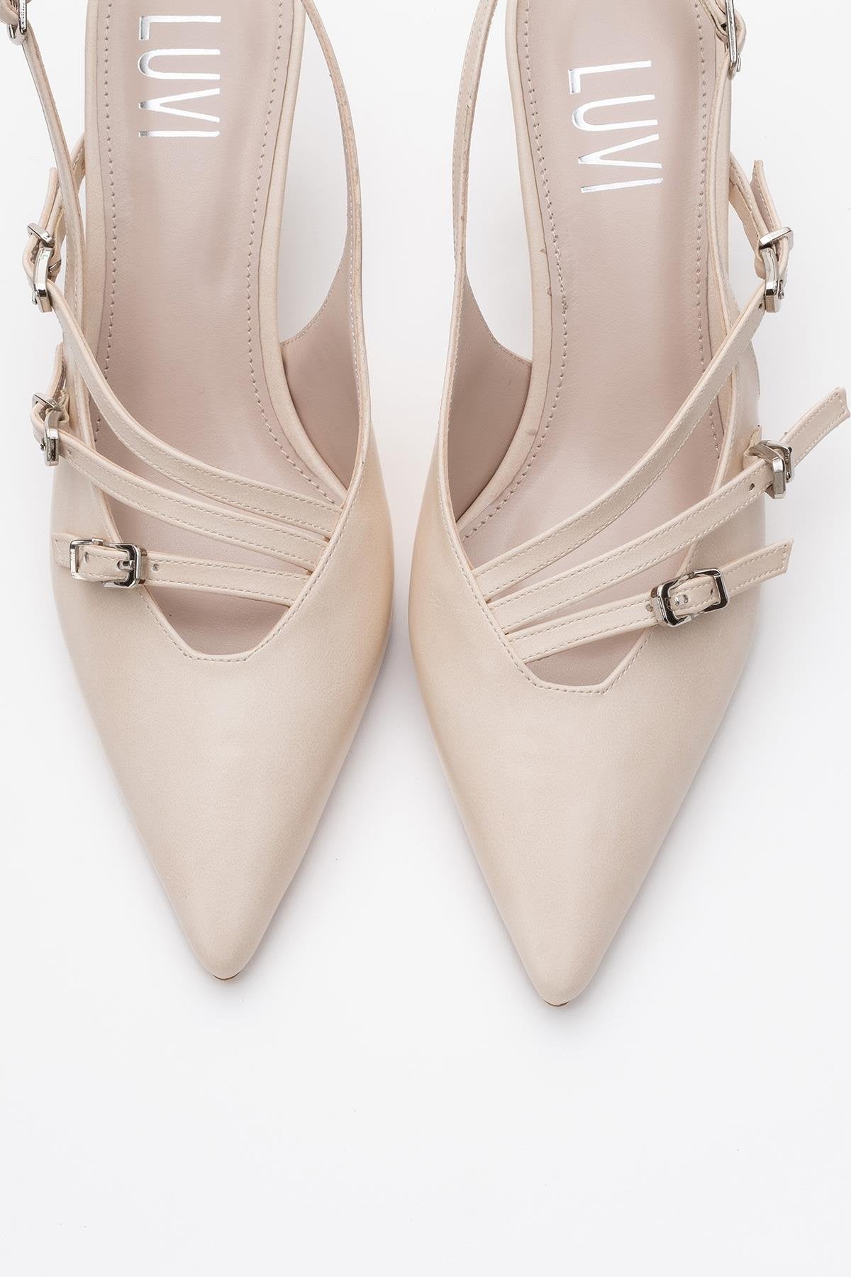 Magra Beige Cilt Pointed-Toe Slingback Stiletto (Women)