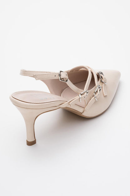 Magra Beige Cilt Pointed-Toe Slingback Stiletto (Women)