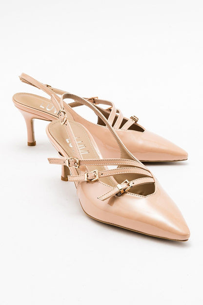 Magra Beige Patent Pointed-Toe Slingback Stiletto (Women)