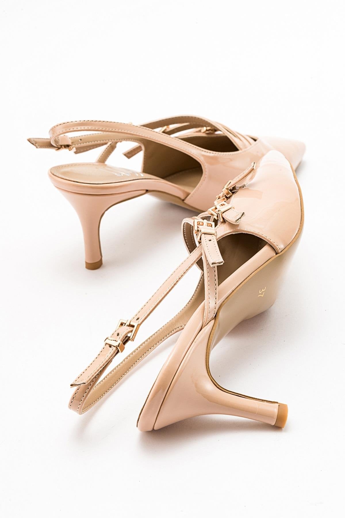 Magra Beige Patent Pointed-Toe Slingback Stiletto (Women)