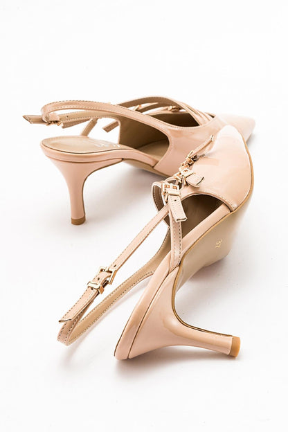 Magra Beige Patent Pointed-Toe Slingback Stiletto (Women)