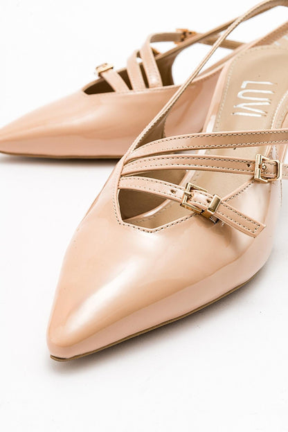 Magra Beige Patent Pointed-Toe Slingback Stiletto (Women)