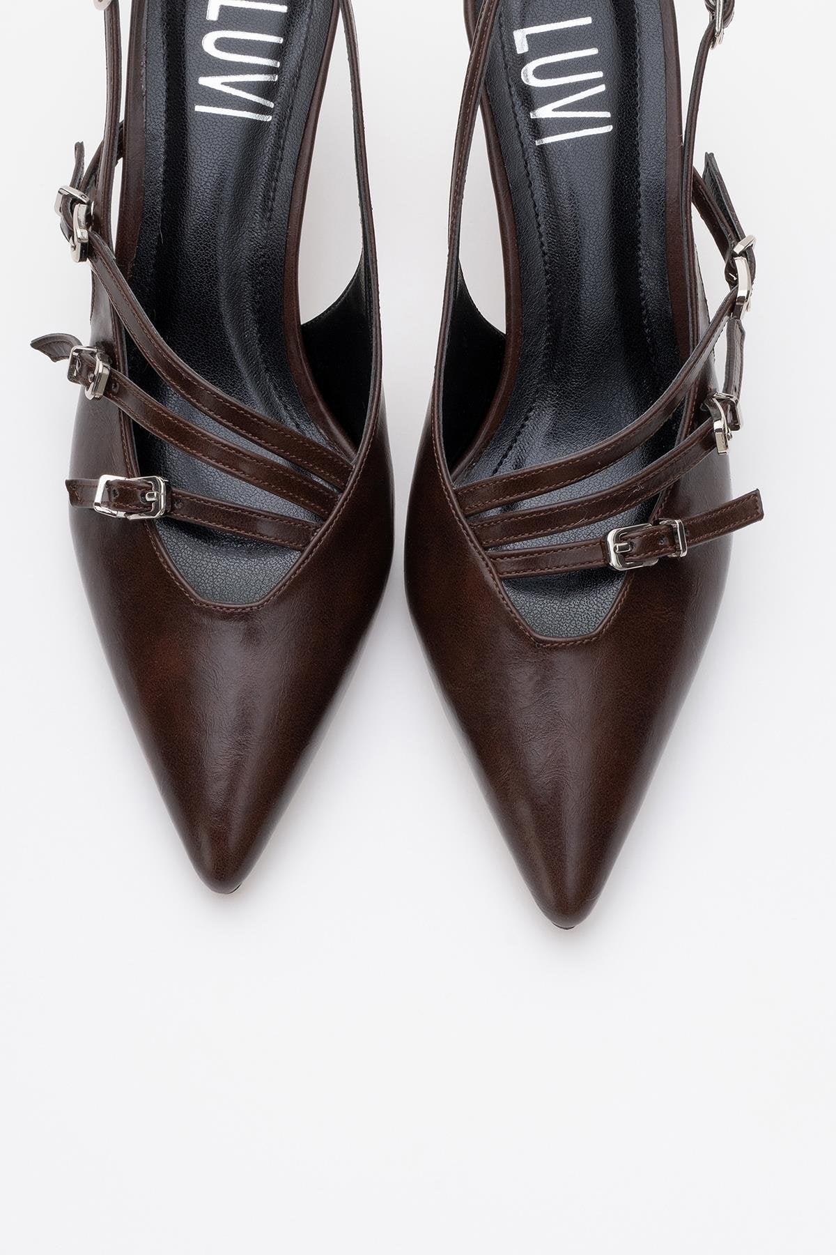 Magra Brown Cilt Pointed-Toe Slingback Stiletto (Women)