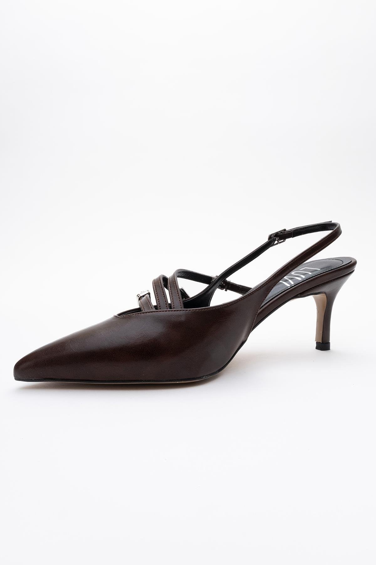 Magra Brown Cilt Pointed-Toe Slingback Stiletto (Women)