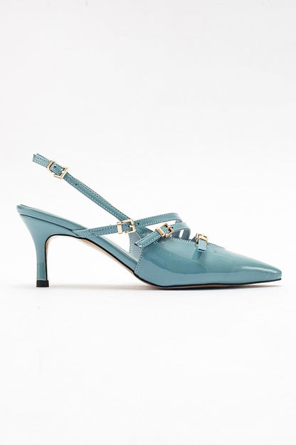Magra Blue Patent Pointed-Toe Slingback Stiletto (Women)