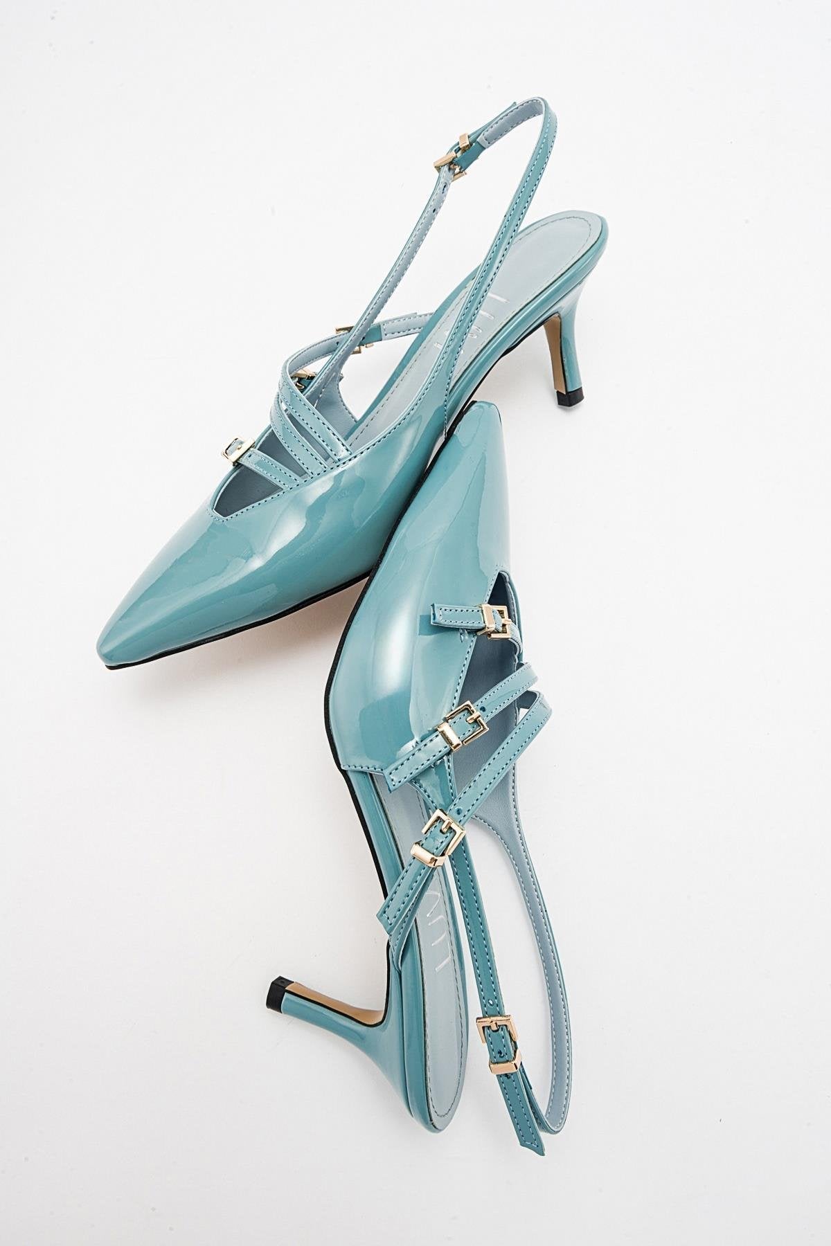Magra Blue Patent Pointed-Toe Slingback Stiletto (Women)