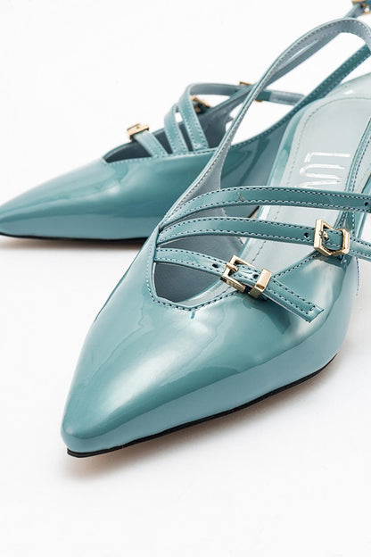 Magra Blue Patent Pointed-Toe Slingback Stiletto (Women)