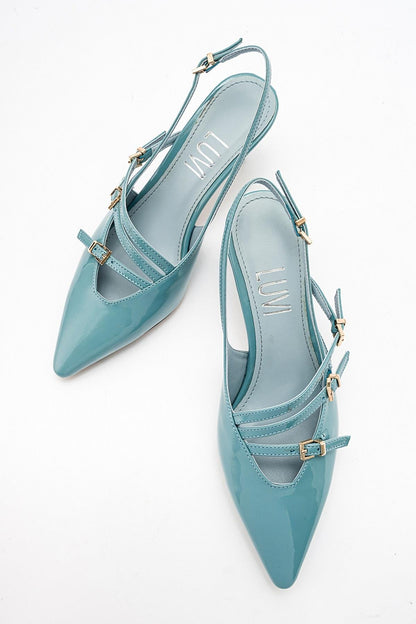 Magra Blue Patent Pointed-Toe Slingback Stiletto (Women)
