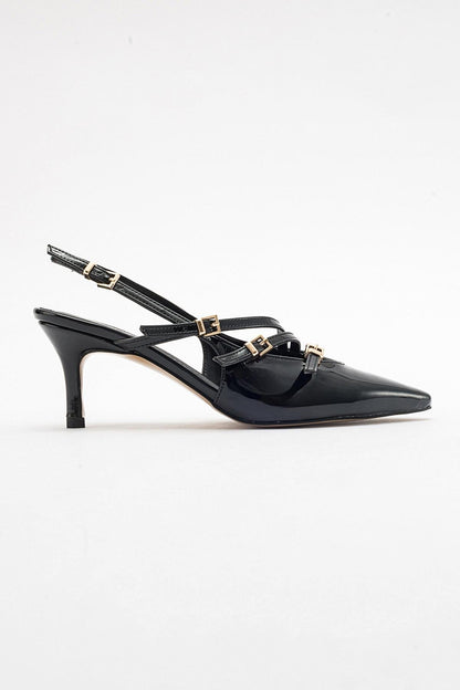 Magra Black Patent Pointed-Toe Slingback Stiletto (Women)